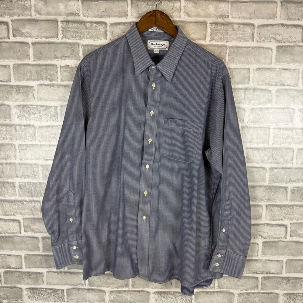 Burberrys of London Mens Blue Micro Stripe Cotton Button Down Shirt 17-34 USA